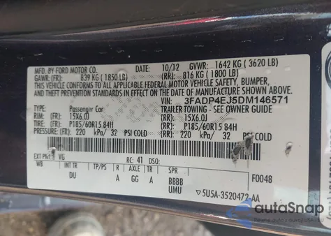 2013 Ford Fiesta Se из США, поврежденный, VIN 3FADP4EJ5DM146571